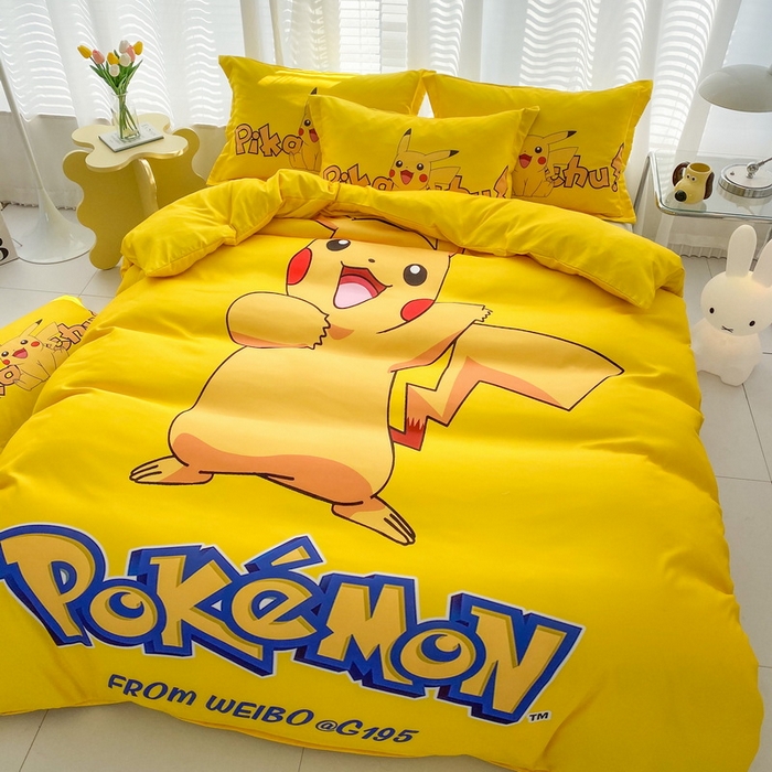 91家纺网 家纺一手货源 找家纺 一电 2026新款卡通被套单件被罩男女儿童学生宿舍单人被单男孩卡幼儿园单人被罩-2.磨毛被套 唱歌皮卡丘