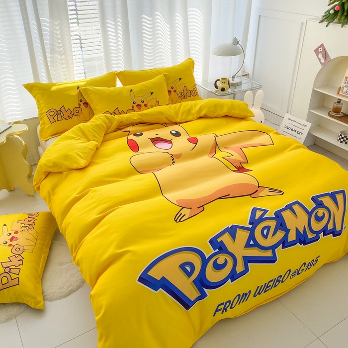 91家纺网 家纺一手货源 找家纺 一电 2026新款卡通被套单件被罩男女儿童学生宿舍单人被单男孩卡幼儿园单人被罩-2.磨毛被套 唱歌皮卡丘