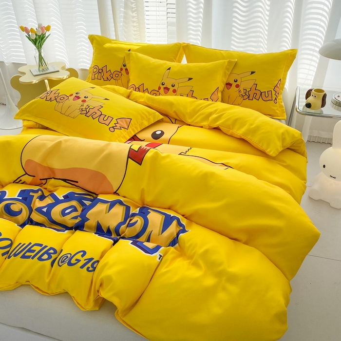 91家纺网 家纺一手货源 找家纺 一电 2026新款卡通被套单件被罩男女儿童学生宿舍单人被单男孩卡幼儿园单人被罩-2.磨毛被套 唱歌皮卡丘