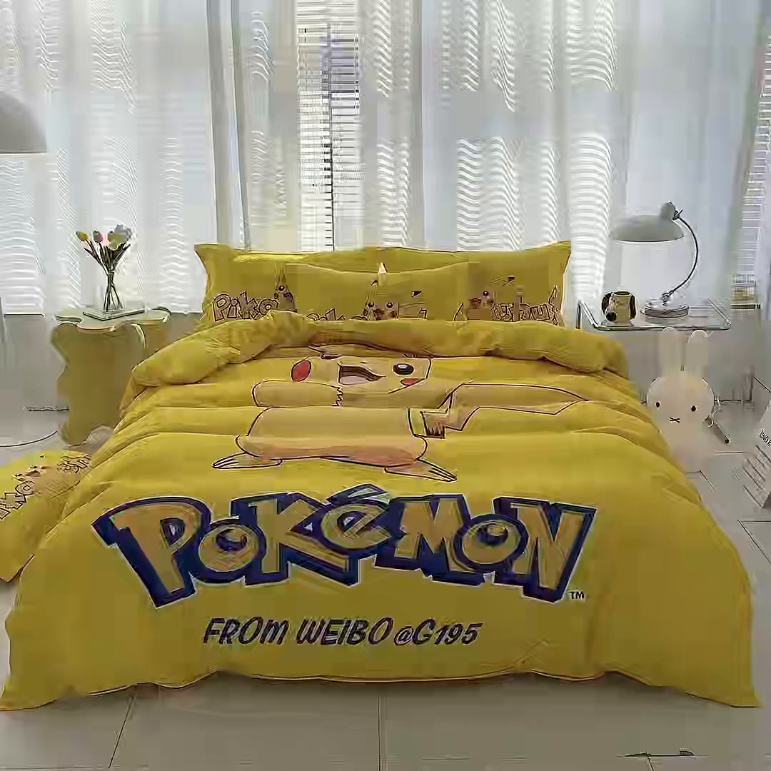 91家纺网 家纺一手货源 找家纺 一电 2026新款卡通被套单件被罩男女儿童学生宿舍单人被单男孩卡幼儿园单人被罩-2.磨毛被套 唱歌皮卡丘