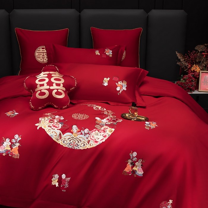 91家纺网 家纺一手货源 找家纺 （总）甜咪咪婚庆 2026春夏新款全棉纯棉绣花结婚婚庆四件套多件套床单床盖款