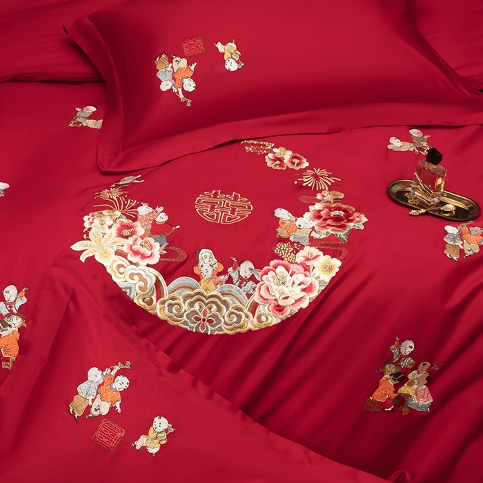 91家纺网 家纺一手货源 找家纺 （总）甜咪咪婚庆 2026春夏新款全棉纯棉绣花结婚婚庆四件套多件套床单床盖款