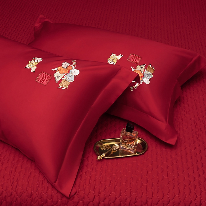 91家纺网 家纺一手货源 找家纺 （总）甜咪咪婚庆 2026春夏新款全棉纯棉绣花结婚婚庆四件套多件套床单床盖款