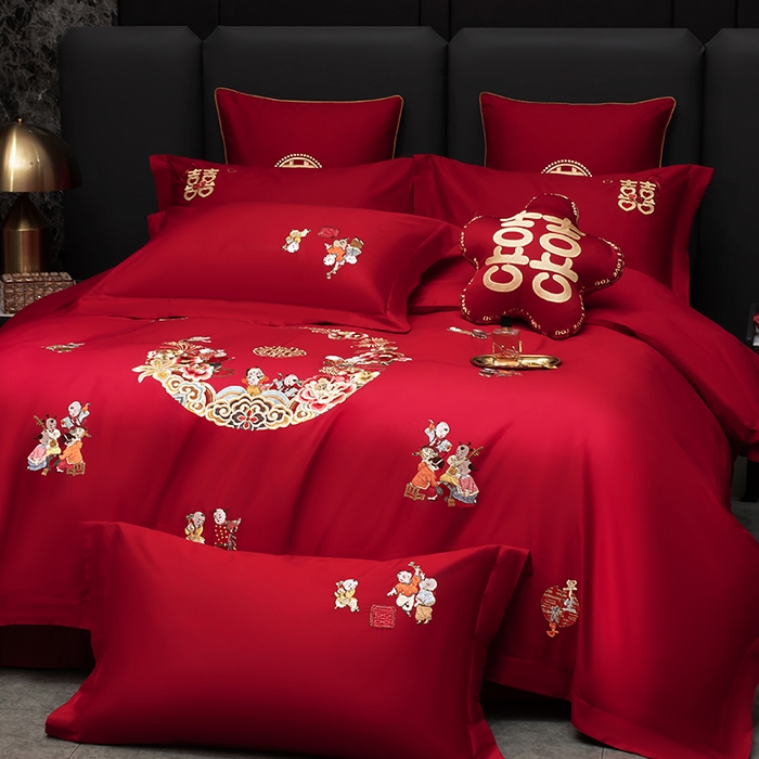 91家纺网 家纺一手货源 找家纺 （总）甜咪咪婚庆 2026春夏新款全棉纯棉绣花结婚婚庆四件套多件套床单床盖款