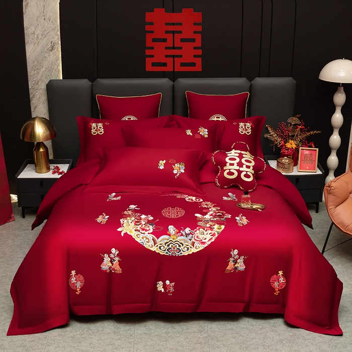 91家纺网 家纺一手货源 找家纺 （总）甜咪咪婚庆 2026春夏新款全棉纯棉绣花结婚婚庆四件套多件套床单床盖款