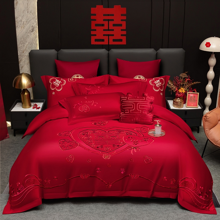 91家纺网 家纺一手货源 找家纺 （总）甜咪咪婚庆 2026春夏新款全棉纯棉绣花结婚婚庆四件套多件套床单床盖款