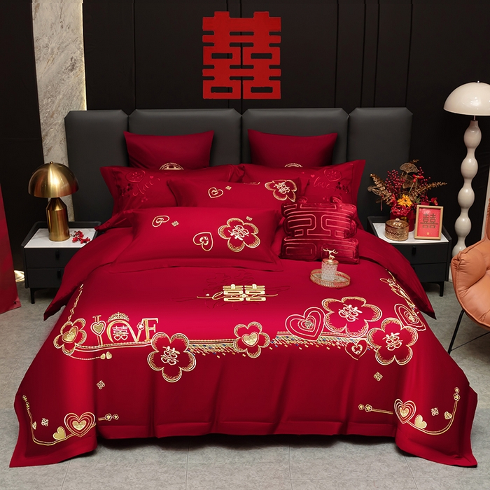 91家纺网 家纺一手货源 找家纺 （总）甜咪咪婚庆 2026春夏新款全棉纯棉绣花结婚婚庆四件套多件套床单床盖款