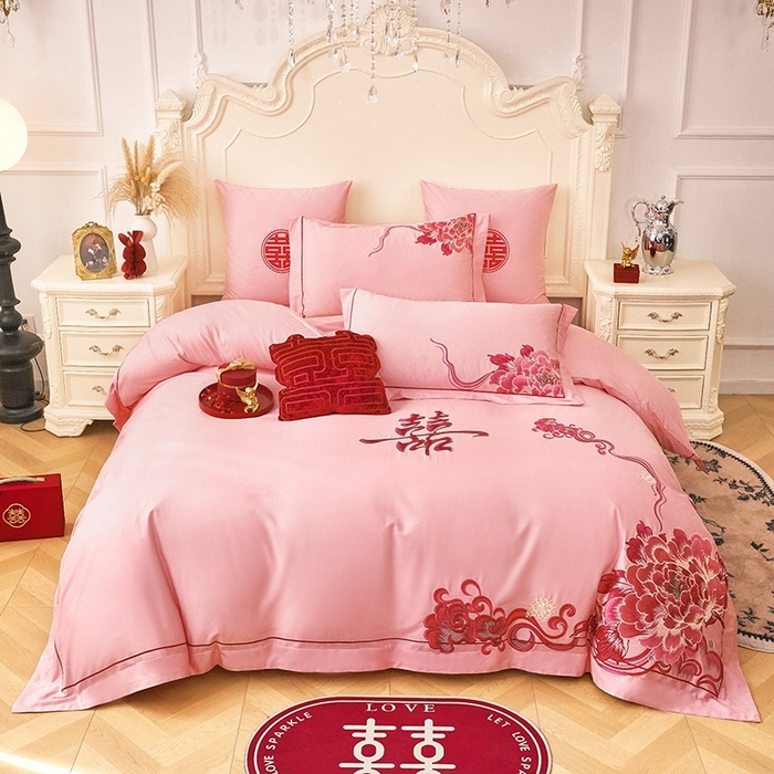 91家纺网 家纺一手货源 找家纺 （总）甜咪咪婚庆 2026春夏新款全棉纯棉绣花结婚婚庆四件套多件套床单床盖款
