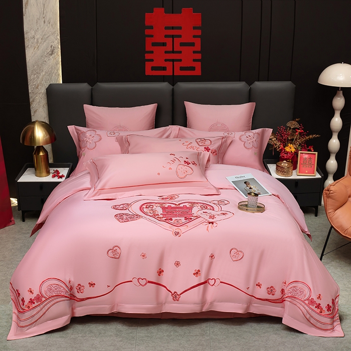 91家纺网 家纺一手货源 找家纺 （总）甜咪咪婚庆 2026春夏新款全棉纯棉绣花结婚婚庆四件套多件套床单床盖款