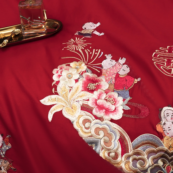 91家纺网 家纺一手货源 找家纺 （总）甜咪咪婚庆 2026春夏新款全棉纯棉绣花结婚婚庆四件套多件套床单床盖款