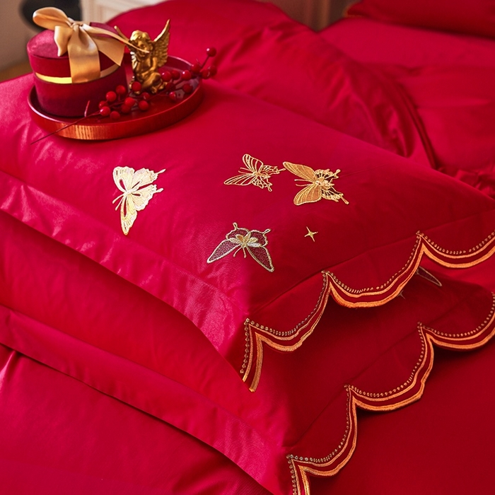 91家纺网 家纺一手货源 找家纺 甜咪咪婚庆 2026春夏新款全棉纯棉绣花结婚婚庆四件套多件套床单床盖款 翩翩起舞