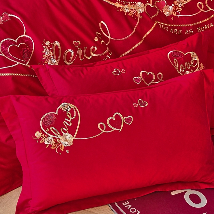 91家纺网 家纺一手货源 找家纺 甜咪咪婚庆 2026春夏新款全棉纯棉绣花结婚婚庆四件套多件套床单床盖款 星语心愿