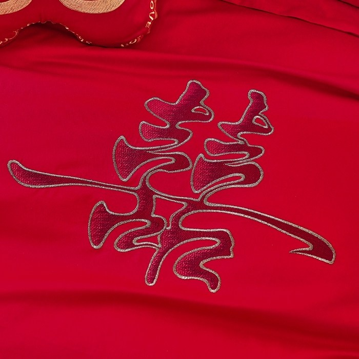 91家纺网 家纺一手货源 找家纺 甜咪咪婚庆 2026春夏新款全棉纯棉绣花结婚婚庆四件套多件套床单床盖款 锦绣芳华红