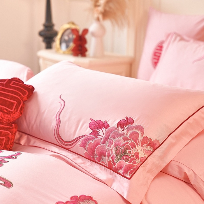 91家纺网 家纺一手货源 找家纺 甜咪咪婚庆 2026春夏新款全棉纯棉绣花结婚婚庆四件套多件套床单床盖款 锦绣芳华玉