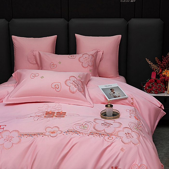 91家纺网 家纺一手货源 找家纺 甜咪咪婚庆 2026春夏新款全棉纯棉绣花结婚婚庆四件套多件套床单床盖款 锦绣花园玉