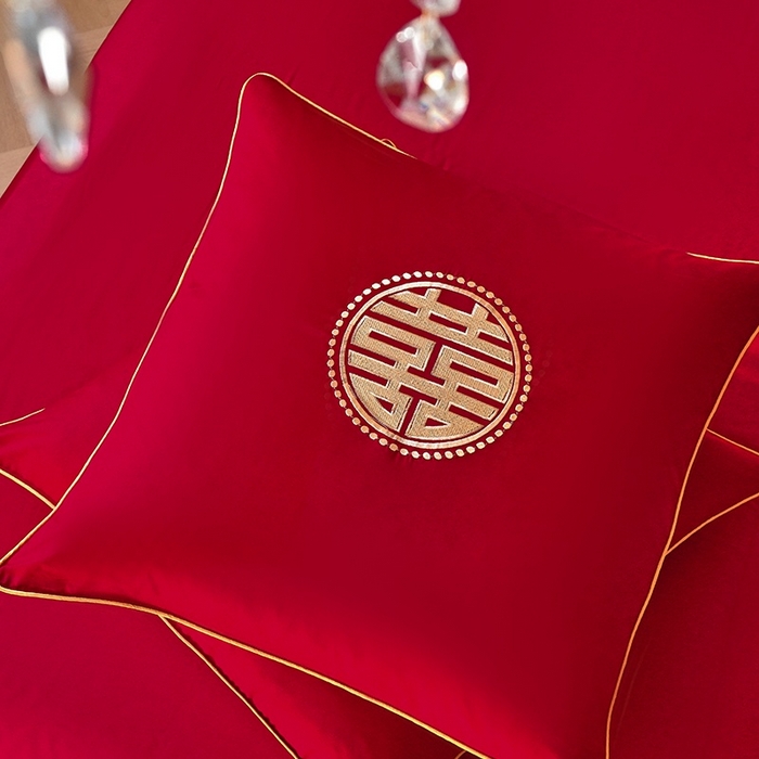 91家纺网 家纺一手货源 找家纺 甜咪咪婚庆 2026春夏新款全棉纯棉绣花结婚婚庆四件套多件套床单床盖款 锦绣芳华红