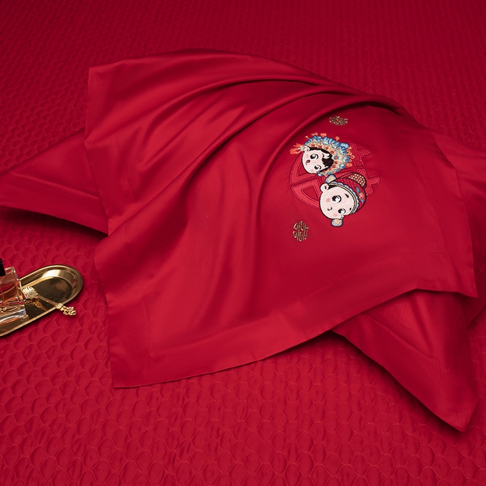 91家纺网 家纺一手货源 找家纺 甜咪咪婚庆 2026春夏新款全棉纯棉绣花结婚婚庆四件套多件套床单床盖款 青梅竹马