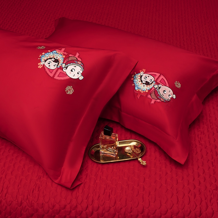 91家纺网 家纺一手货源 找家纺 甜咪咪婚庆 2026春夏新款全棉纯棉绣花结婚婚庆四件套多件套床单床盖款 青梅竹马