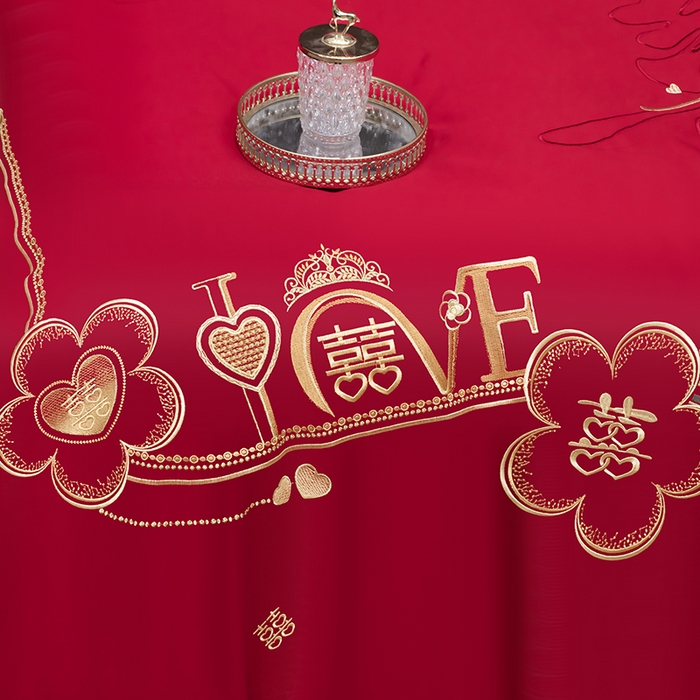 91家纺网 家纺一手货源 找家纺 甜咪咪婚庆 2026春夏新款全棉纯棉绣花结婚婚庆四件套多件套床单床盖款 锦绣花园红