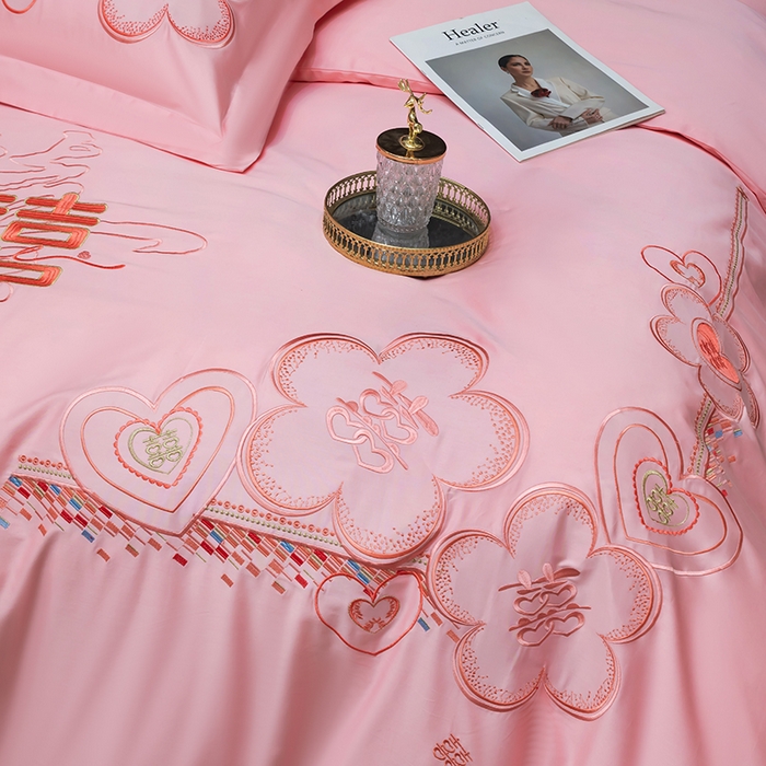 91家纺网 家纺一手货源 找家纺 甜咪咪婚庆 2026春夏新款全棉纯棉绣花结婚婚庆四件套多件套床单床盖款 锦绣花园玉