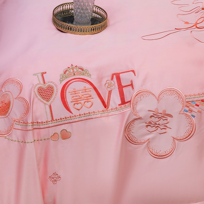 91家纺网 家纺一手货源 找家纺 甜咪咪婚庆 2026春夏新款全棉纯棉绣花结婚婚庆四件套多件套床单床盖款 锦绣花园玉