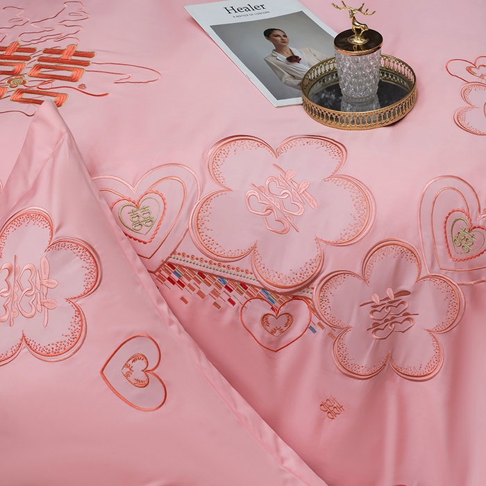 91家纺网 家纺一手货源 找家纺 甜咪咪婚庆 2026春夏新款全棉纯棉绣花结婚婚庆四件套多件套床单床盖款 锦绣花园玉