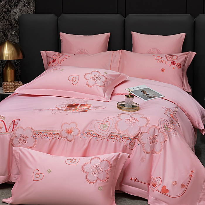 91家纺网 家纺一手货源 找家纺 甜咪咪婚庆 2026春夏新款全棉纯棉绣花结婚婚庆四件套多件套床单床盖款 锦绣花园玉