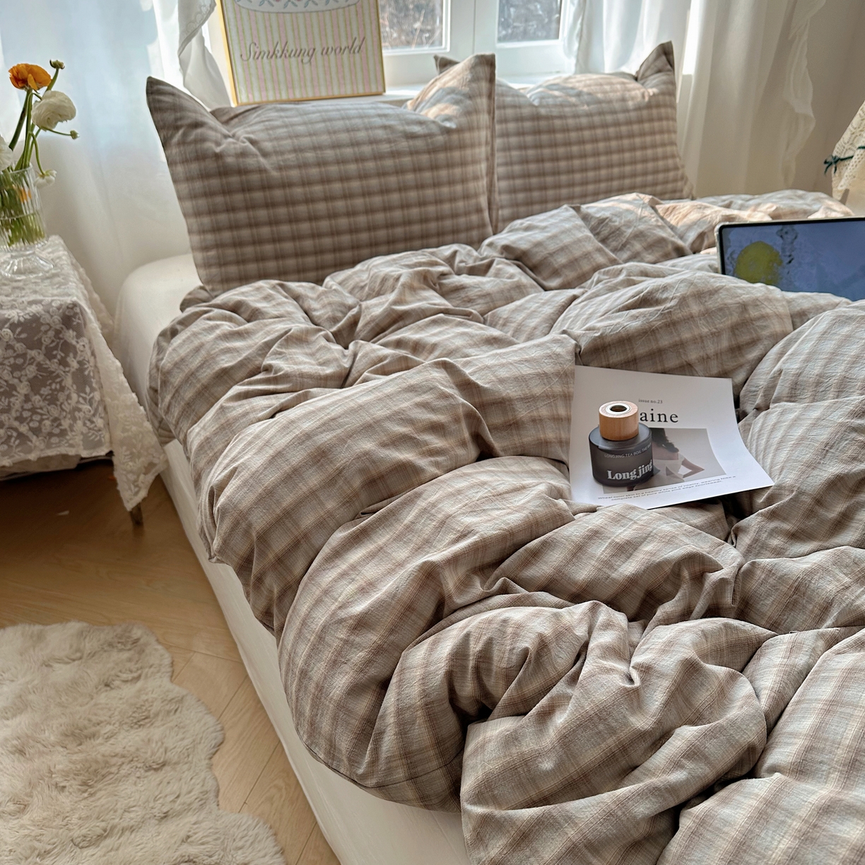 91家纺网 家纺一手货源 找家纺 （总）六巷胡同 2026新款A类全棉纯棉水洗棉色织格子单品被套 被套单件
