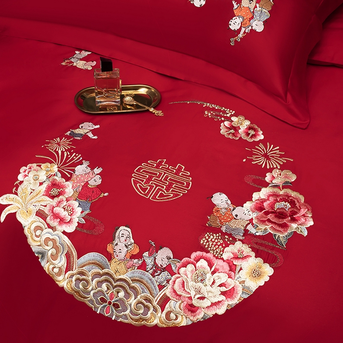 91家纺网 家纺一手货源 找家纺 （总）甜咪咪婚庆 2026春夏新款全棉纯棉绣花结婚婚庆四件套多件套床单床盖款