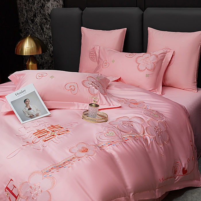 91家纺网 家纺一手货源 找家纺 甜咪咪婚庆 2026春夏新款全棉纯棉绣花结婚婚庆四件套多件套床单床盖款 锦绣花园玉