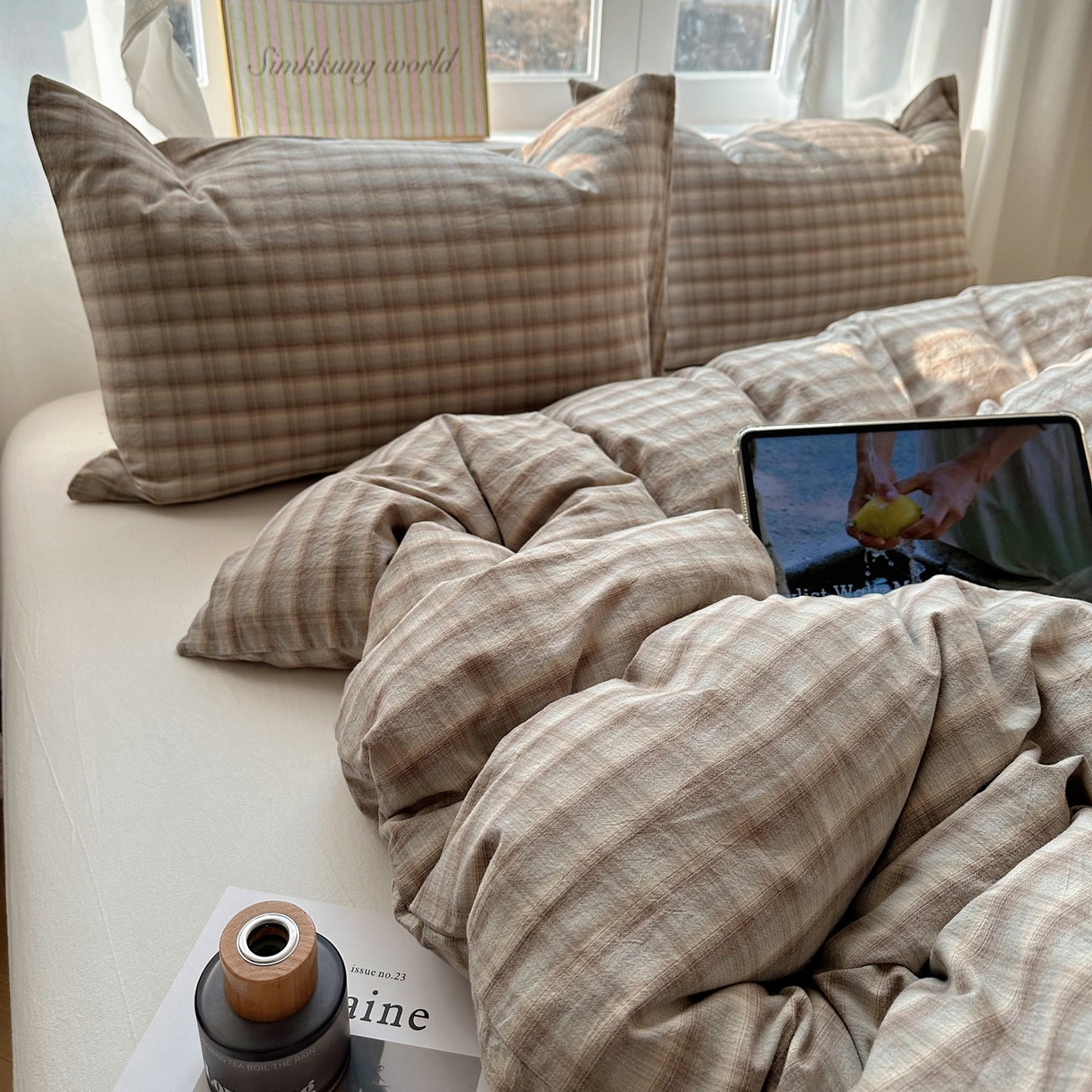 91家纺网 家纺一手货源 找家纺 六巷胡同 2026新款A类全棉纯棉水洗棉色织格子单品被套 被套单件 巷往-灰格