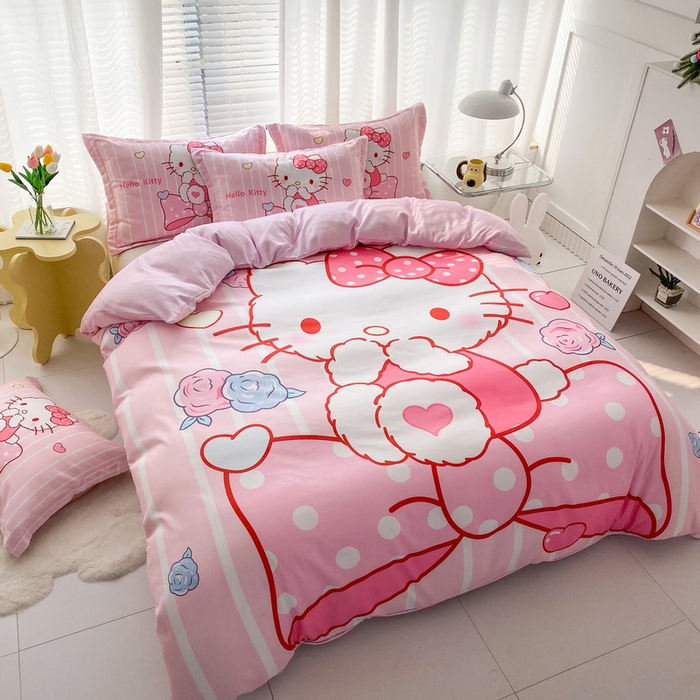 91家纺网 家纺一手货源 找家纺 一电 2026新款卡通被套单件被罩男女儿童学生宿舍单人被单男孩卡幼儿园单人被罩-2.磨毛被套 害羞KT