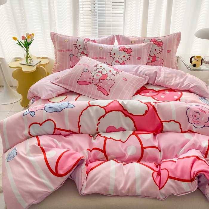 91家纺网 家纺一手货源 找家纺 一电 2026新款卡通被套单件被罩男女儿童学生宿舍单人被单男孩卡幼儿园单人被罩-2.磨毛被套 害羞KT