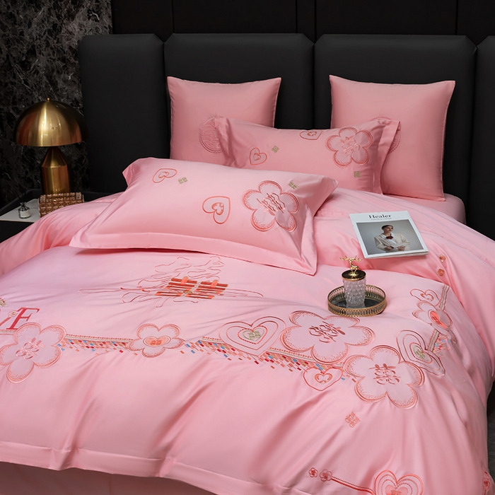 91家纺网 家纺一手货源 找家纺 甜咪咪婚庆 2026春夏新款全棉纯棉绣花结婚婚庆四件套多件套床单床盖款 锦绣花园玉