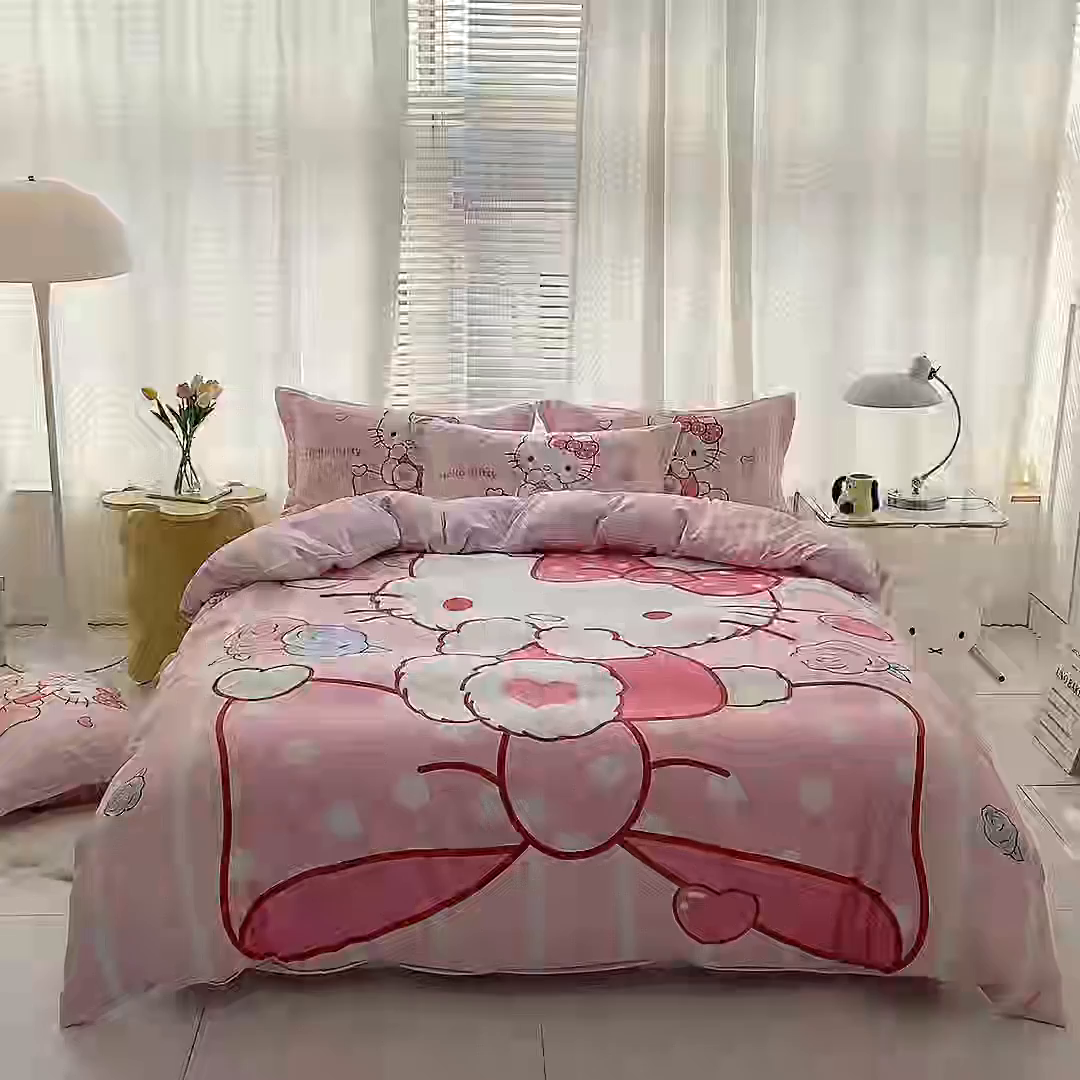 91家纺网 家纺一手货源 找家纺 一电 2026新款卡通被套单件被罩男女儿童学生宿舍单人被单男孩卡幼儿园单人被罩-2.磨毛被套 害羞KT