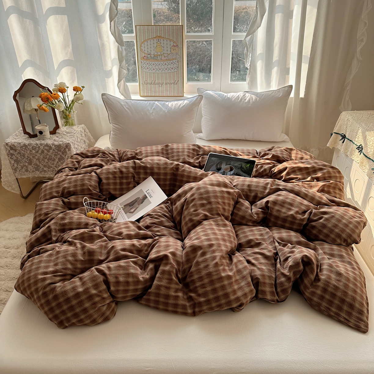 91家纺网 家纺一手货源 找家纺 六巷胡同 2026新款A类全棉纯棉水洗棉色织格子单品被套 被套单件 巷往-红格