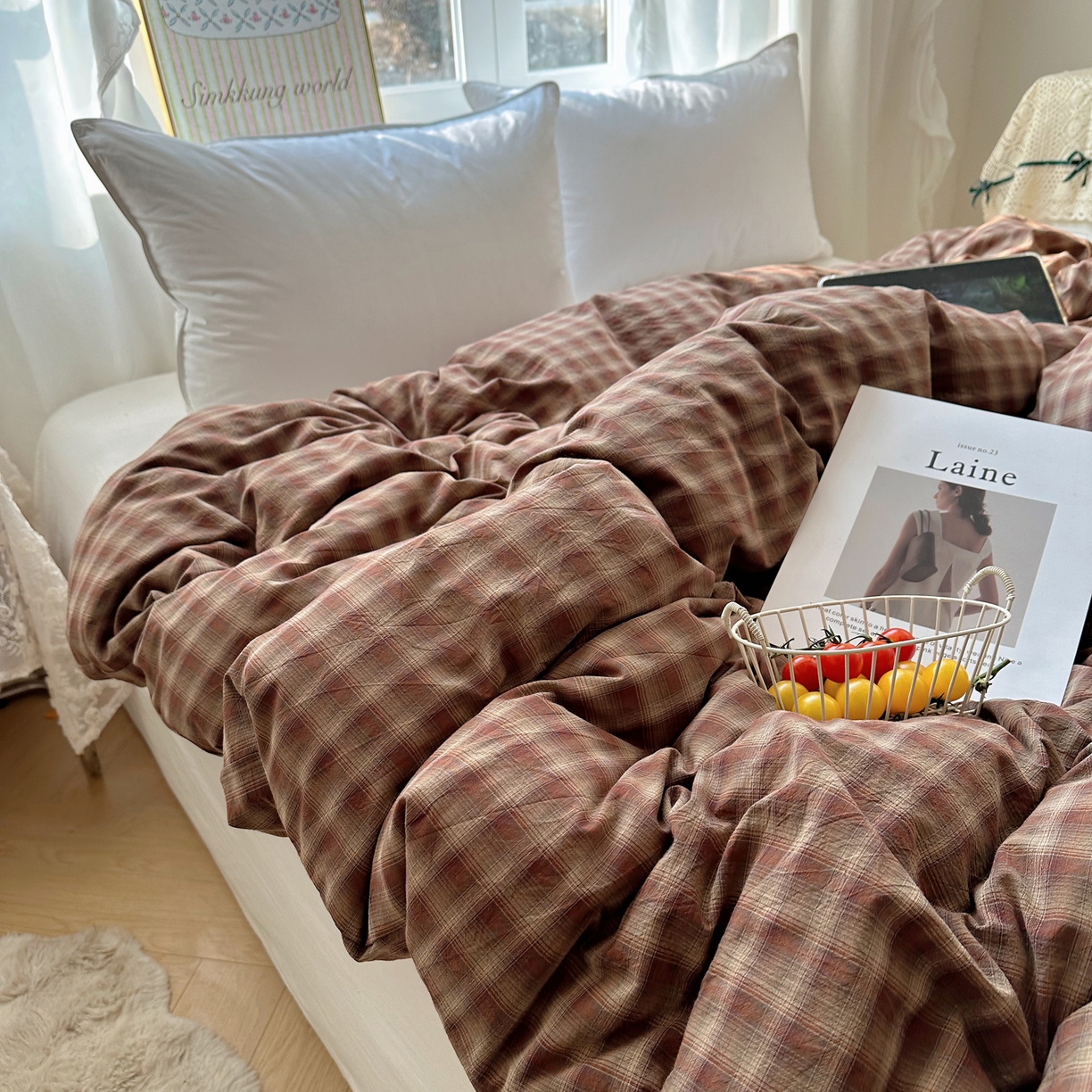 91家纺网 家纺一手货源 找家纺 六巷胡同 2026新款A类全棉纯棉水洗棉色织格子单品被套 被套单件 巷往-红格