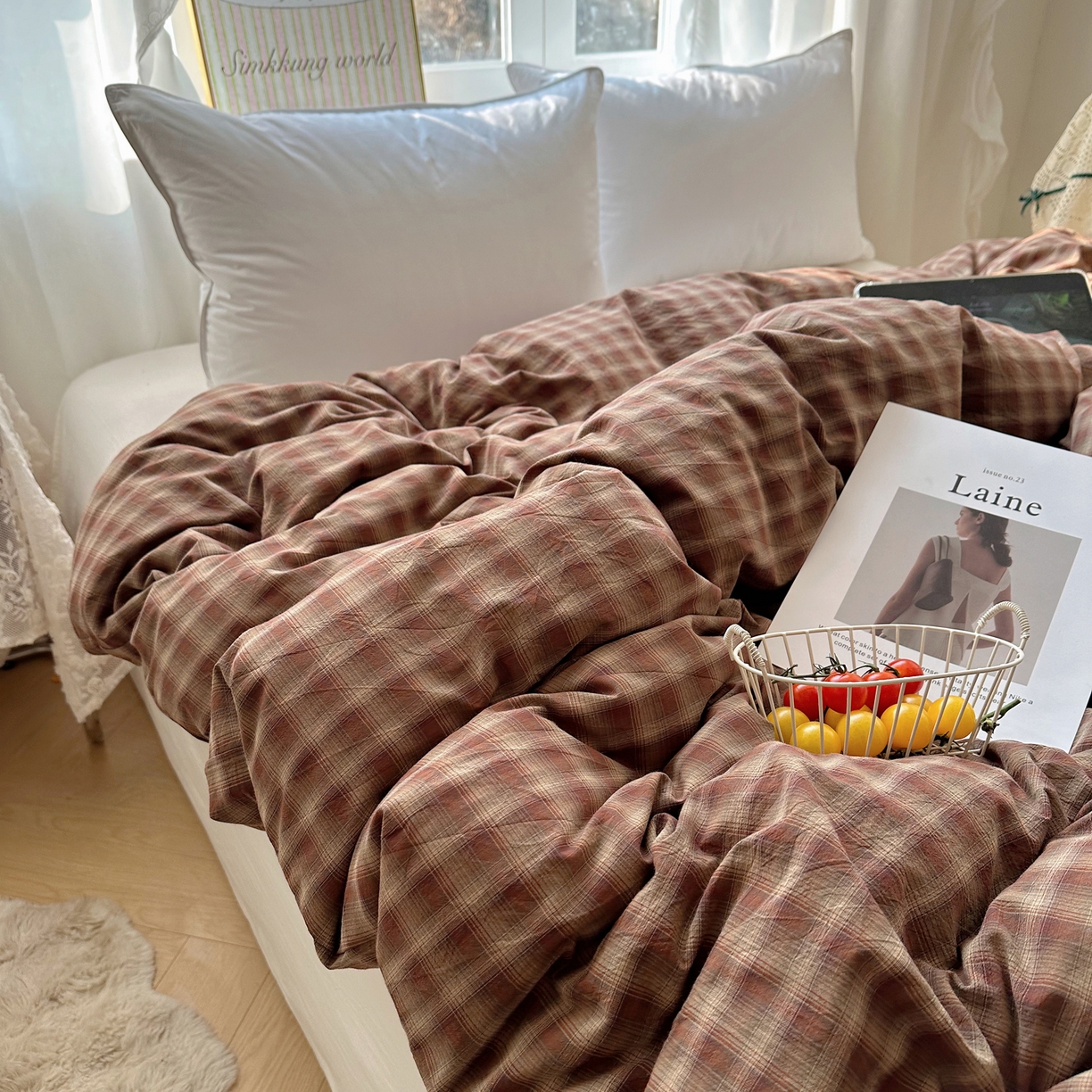 91家纺网 家纺一手货源 找家纺 六巷胡同 2026新款A类全棉纯棉水洗棉色织格子单品被套 被套单件 巷往-红格