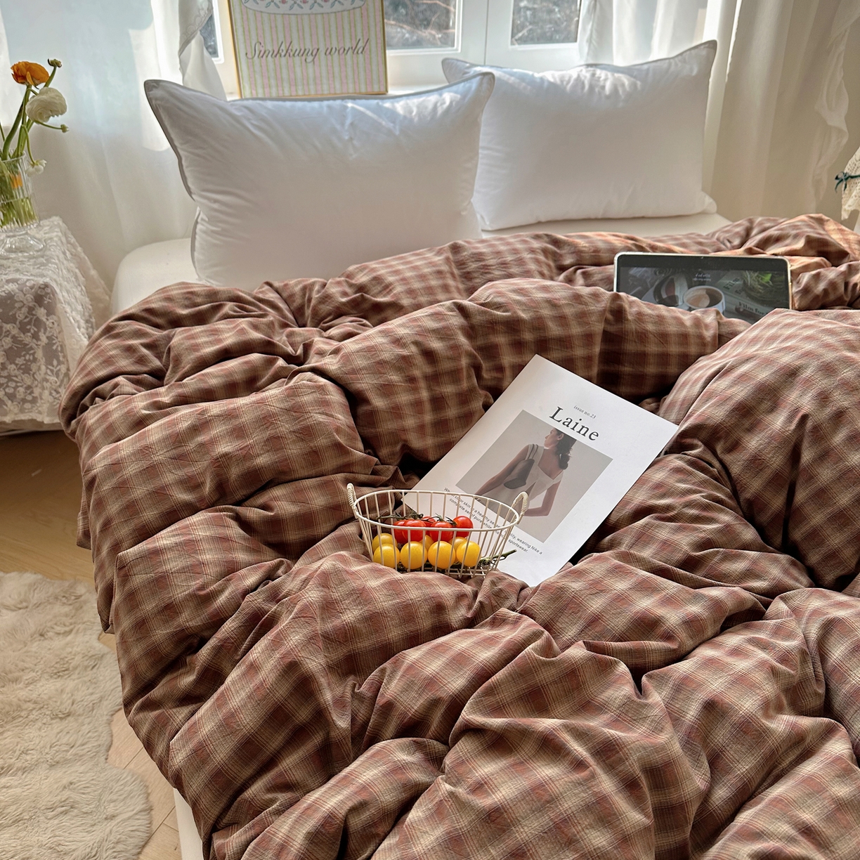 91家纺网 家纺一手货源 找家纺 六巷胡同 2026新款A类全棉纯棉水洗棉色织格子单品被套 被套单件 巷往-红格