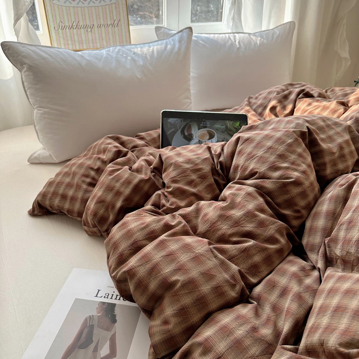 91家纺网 家纺一手货源 找家纺 六巷胡同 2026新款A类全棉纯棉水洗棉色织格子单品被套 被套单件 巷往-红格