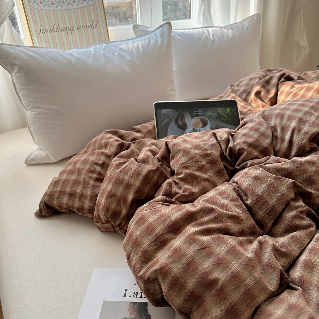 91家纺网 家纺一手货源 找家纺 六巷胡同 2026新款A类全棉纯棉水洗棉色织格子单品被套 被套单件 巷往-红格