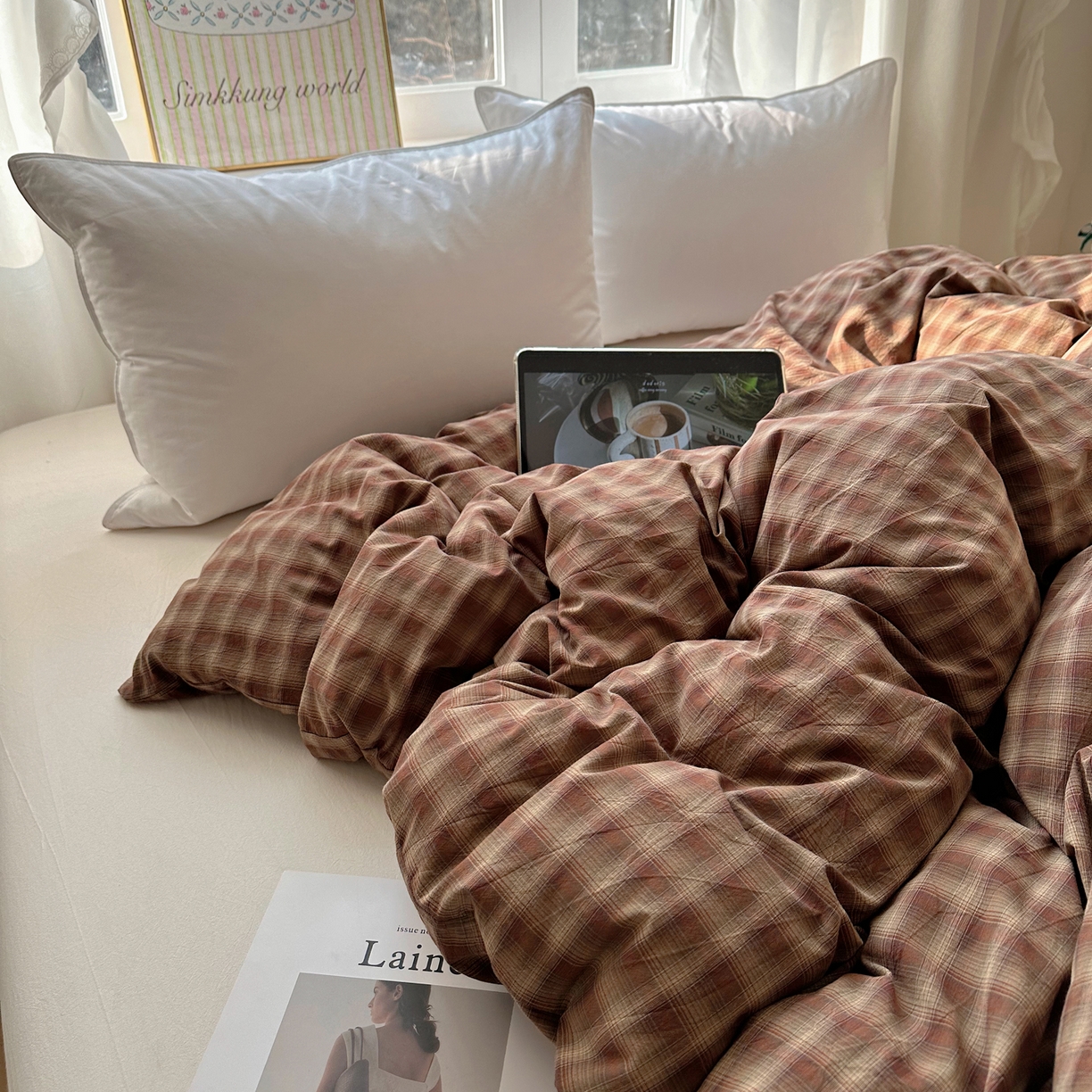 91家纺网 家纺一手货源 找家纺 六巷胡同 2026新款A类全棉纯棉水洗棉色织格子单品被套 被套单件 巷往-红格
