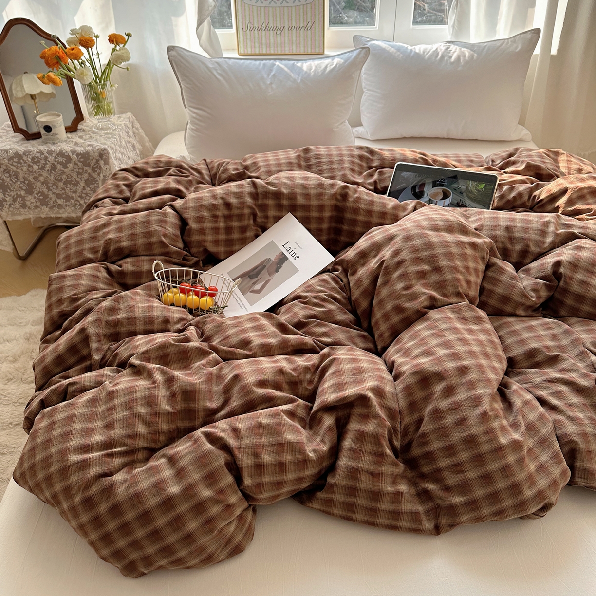 91家纺网 家纺一手货源 找家纺 六巷胡同 2026新款A类全棉纯棉水洗棉色织格子单品被套 被套单件 巷往-红格