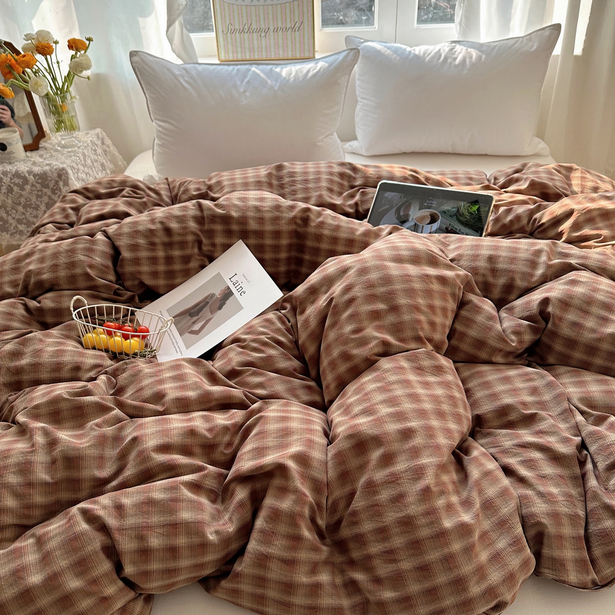 91家纺网 家纺一手货源 找家纺 六巷胡同 2026新款A类全棉纯棉水洗棉色织格子单品被套 被套单件 巷往-红格