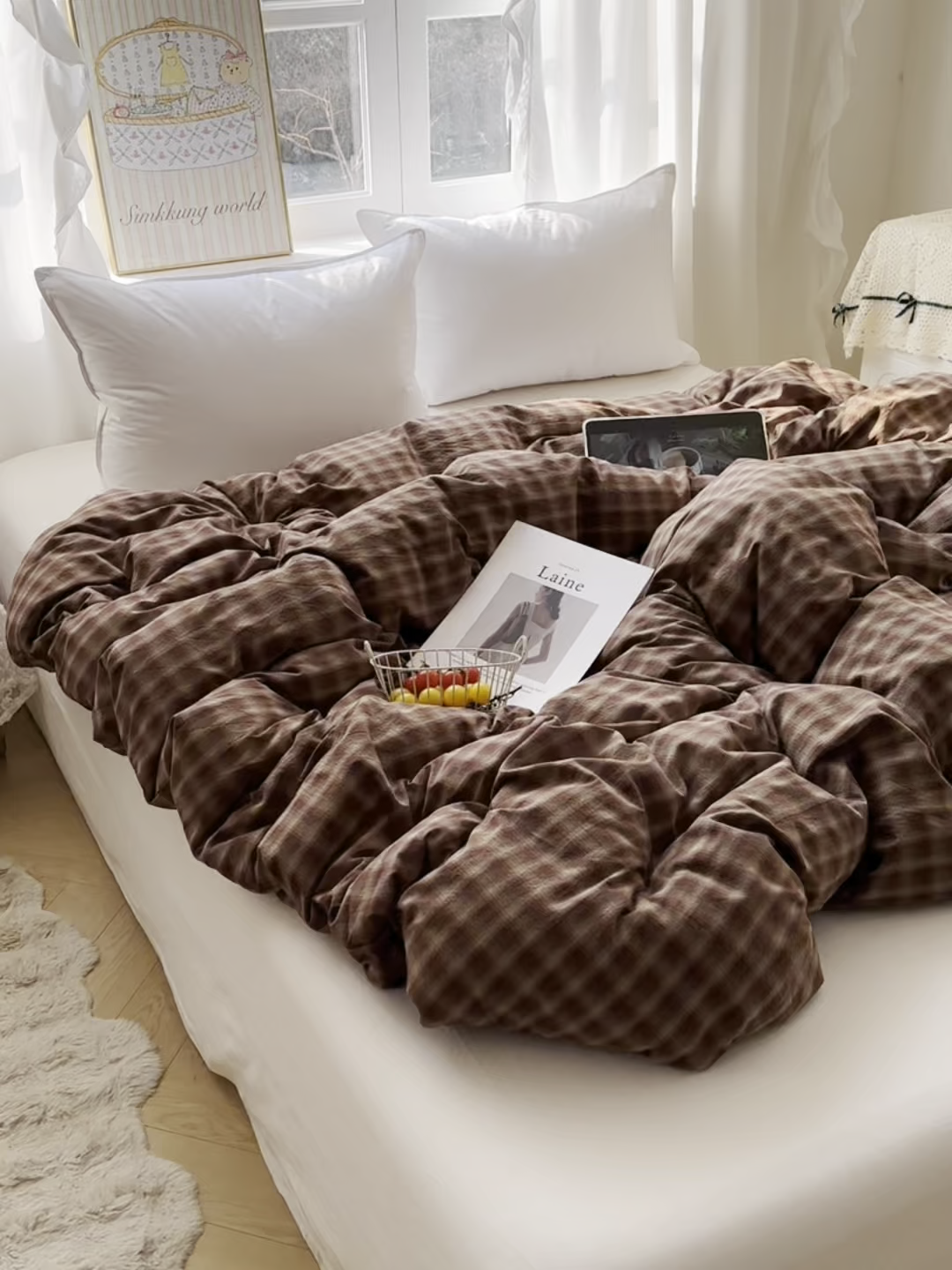 91家纺网 家纺一手货源 找家纺 六巷胡同 2026新款A类全棉纯棉水洗棉色织格子单品被套 被套单件 巷往-红格