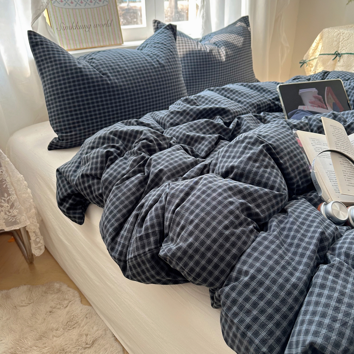 六巷胡同 2026新款A类全棉纯棉水洗棉色织格子单品被套 被套单件 追光-蓝格