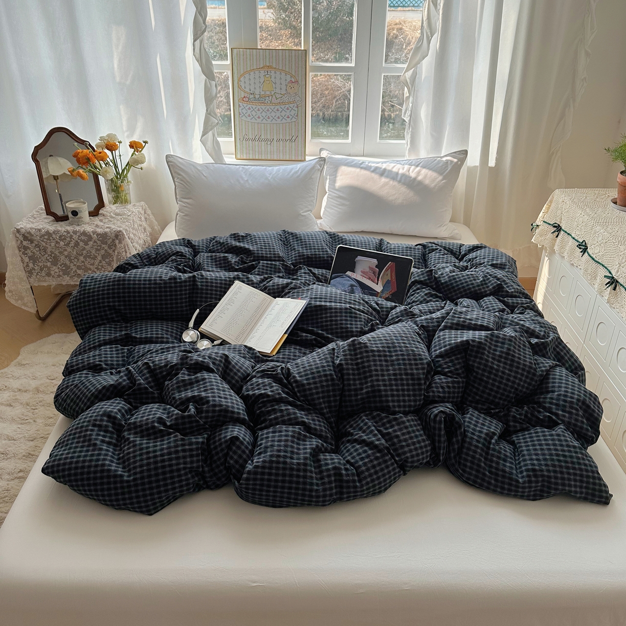 91家纺网 家纺一手货源 找家纺 六巷胡同 2026新款A类全棉纯棉水洗棉色织格子单品被套 被套单件 追光-蓝格