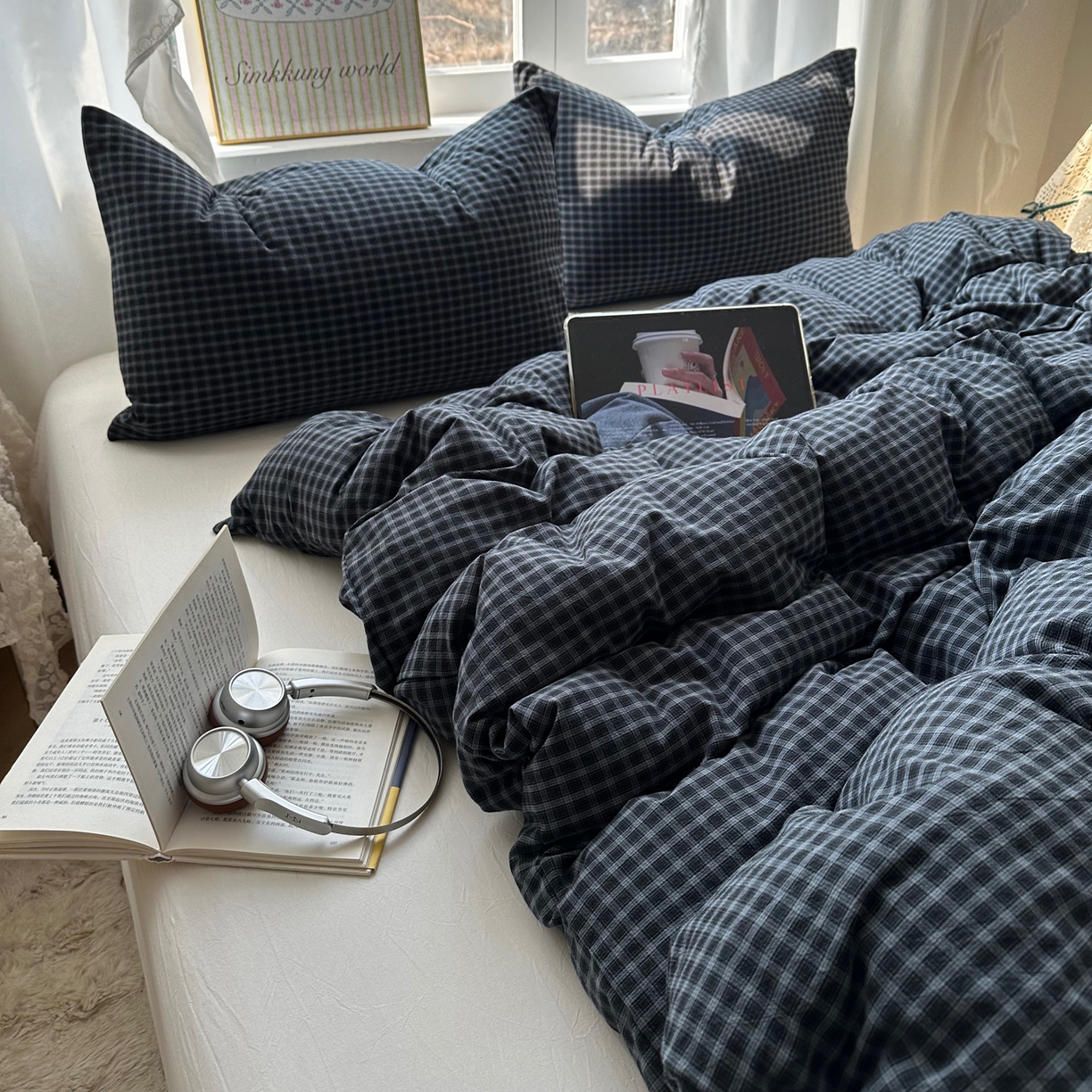 91家纺网 家纺一手货源 找家纺 六巷胡同 2026新款A类全棉纯棉水洗棉色织格子单品被套 被套单件 追光-蓝格