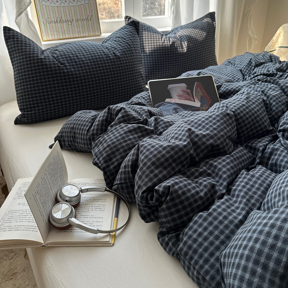 91家纺网 家纺一手货源 找家纺 六巷胡同 2026新款A类全棉纯棉水洗棉色织格子单品被套 被套单件 追光-蓝格