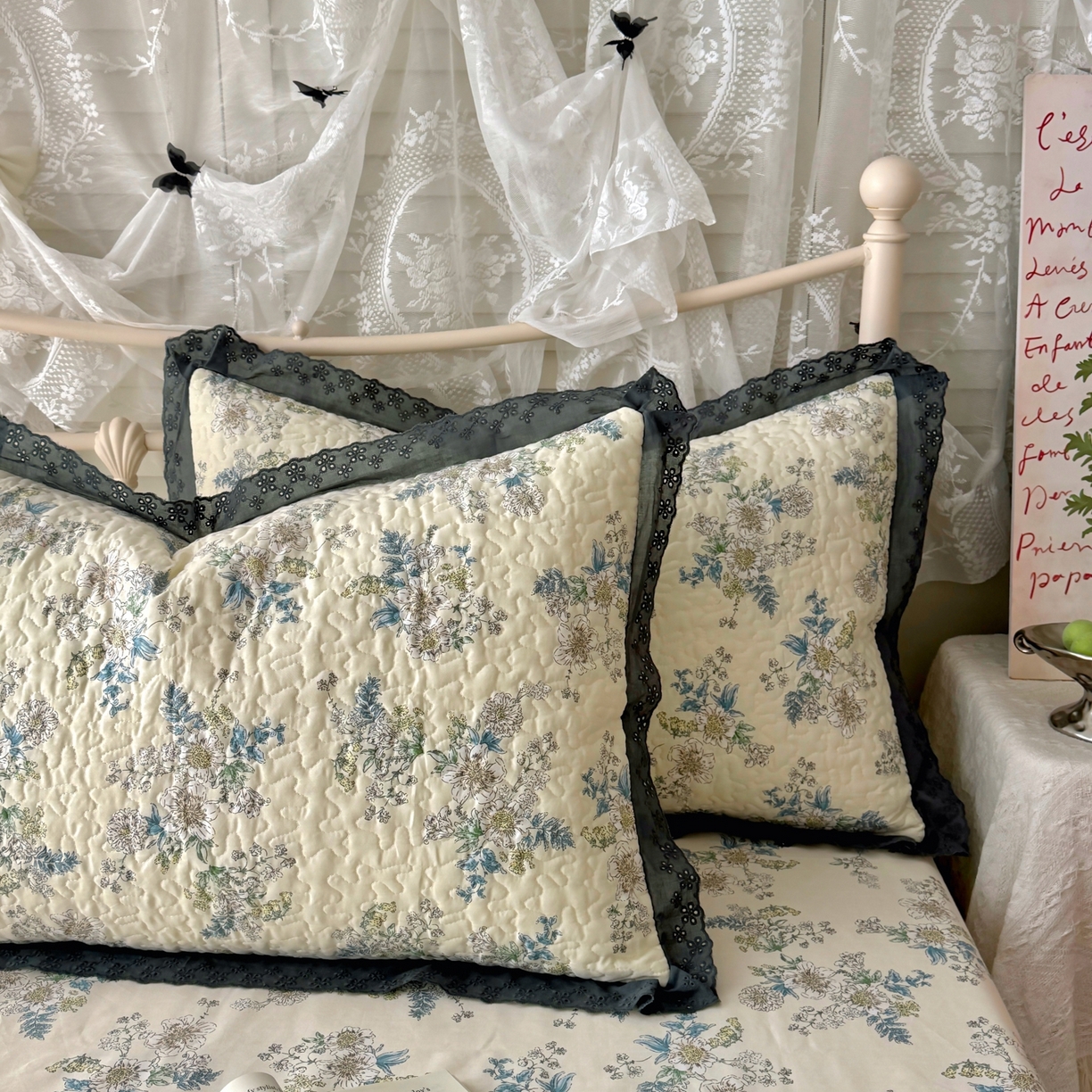 91家纺网 家纺一手货源 找家纺 百寐 2026吸汗防油全棉三层夹棉花边信封加大50*80枕套48*74/40*60枕芯 夹棉-云中忆